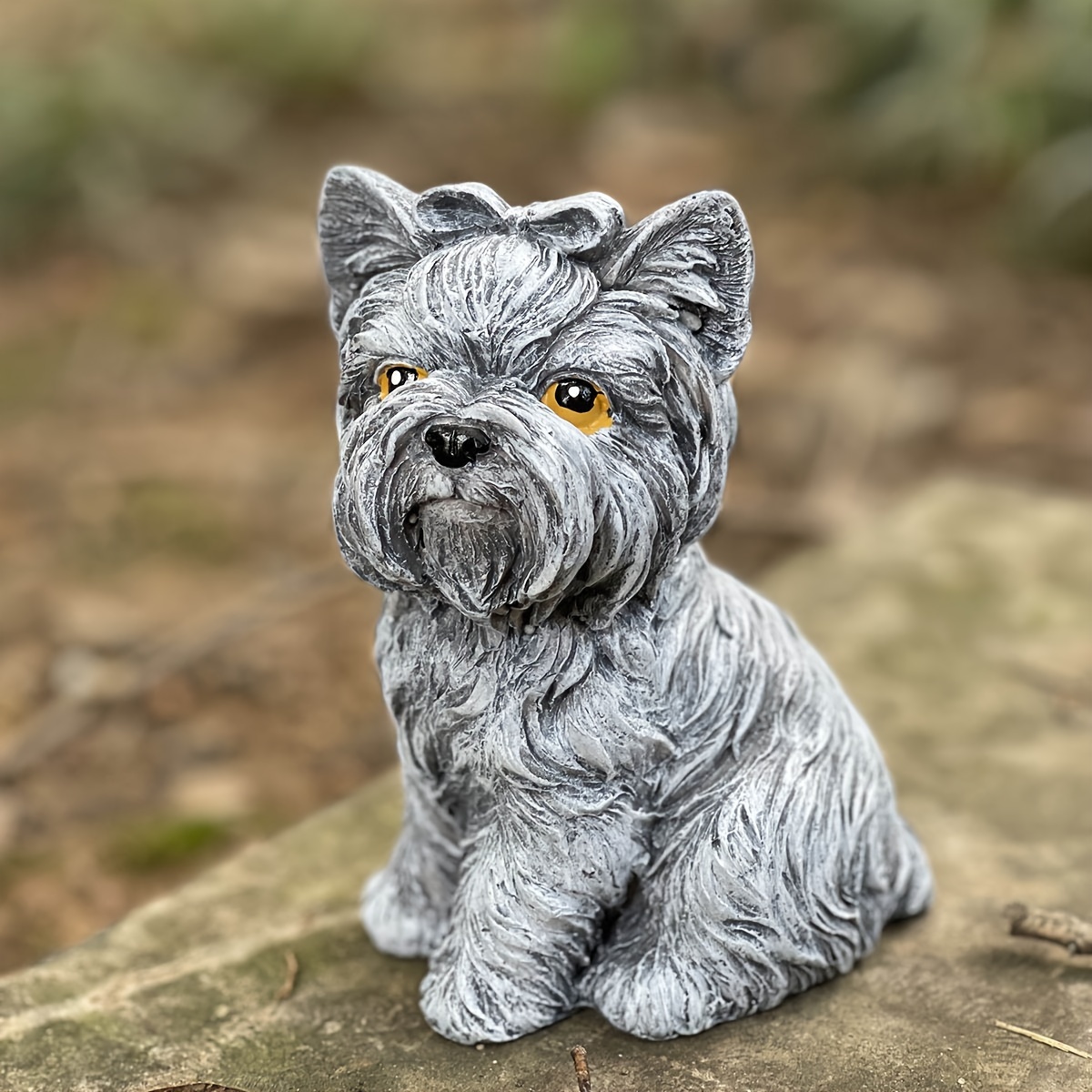 Grey Yorkshire Terrier Garden Statue x Outdoor Decor  Resin Material No Battery Required