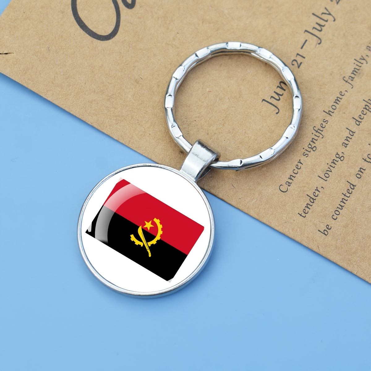 TEMU 1 pièce Porte-clés drapeau de l'Angola, pendentif porte-clés en métal, cadeau pour homme, accessoire pour clés de voiture, chaîne de clés