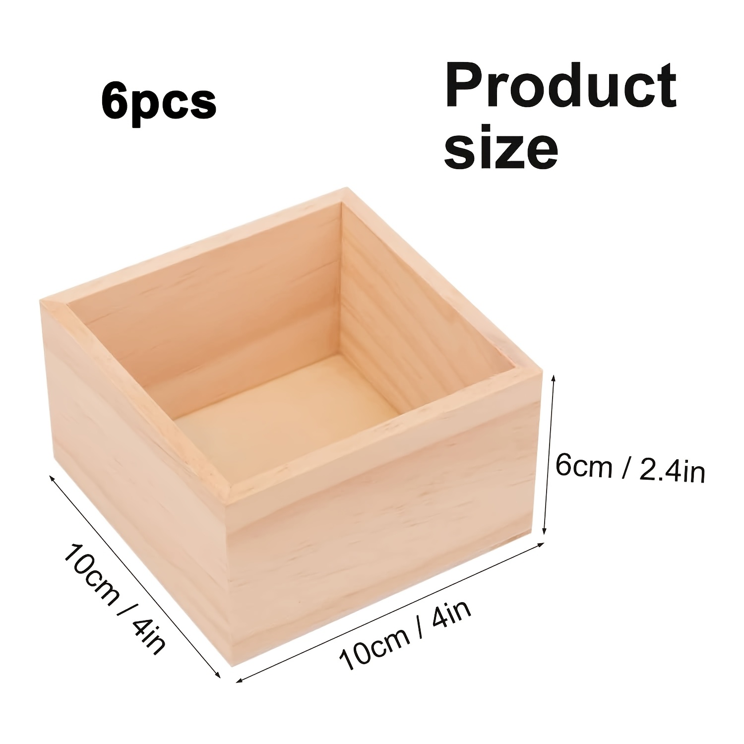 Temu 6Pcs Wooden Box, 4 X 4 Inch Small Square Wood Organizer Storage Boxes, Rustic Wooden Box, Small Wooden Crates, Ideal For Crafts And Decoration-image