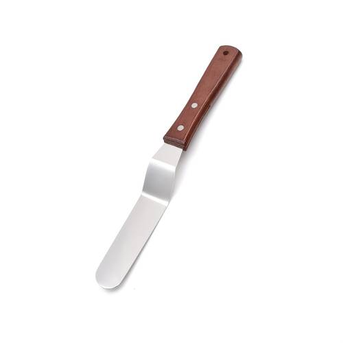 stainless steel cream spatula with wooden handle 4 sizes 4 6 8 10 bent blade cake angled scraper professional cake angled offset spatula for cake decorating pastry baking