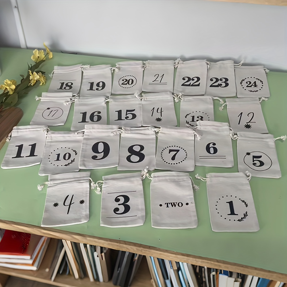 TEMU Gift For Her/him Number 1 To 24 2026 Christmas Holiday Countdown Advent Calendar Drawstring Gift Bags Merry Xmas Eve Stocking Home Door Table