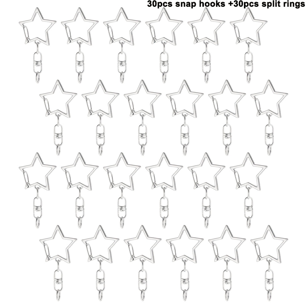 TEMU Kit de 30 juegos de cierres de pinza de langosta de estrella, que 30 clips de pinza de langosta de estrella para llaveros y 30 argollas pequeñas
