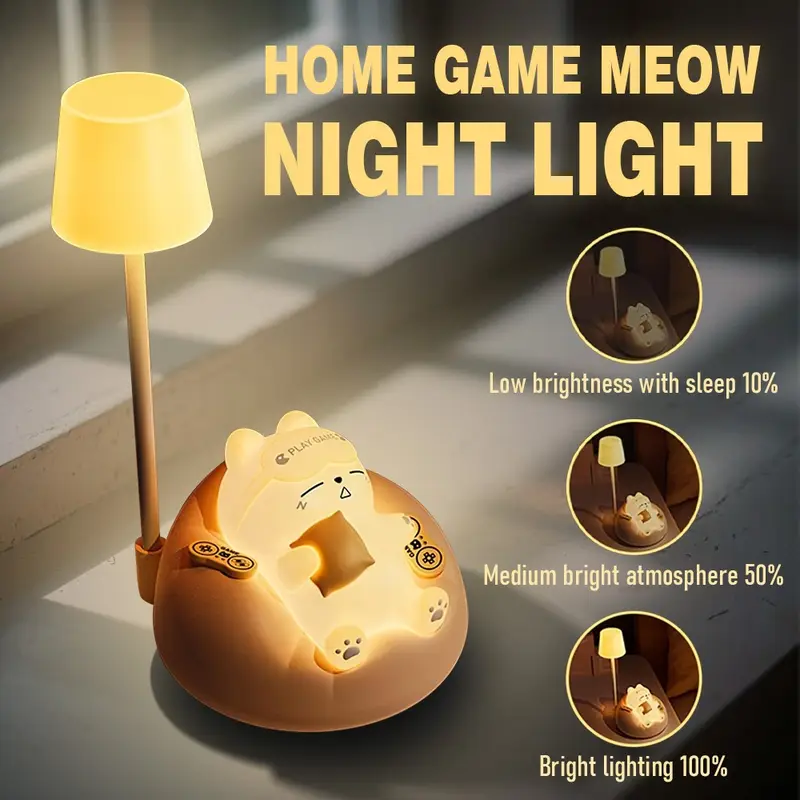 cute cat shaped night light 3 level brightness adjustable tap to light up warm light for sleep atmosphere Product details 1