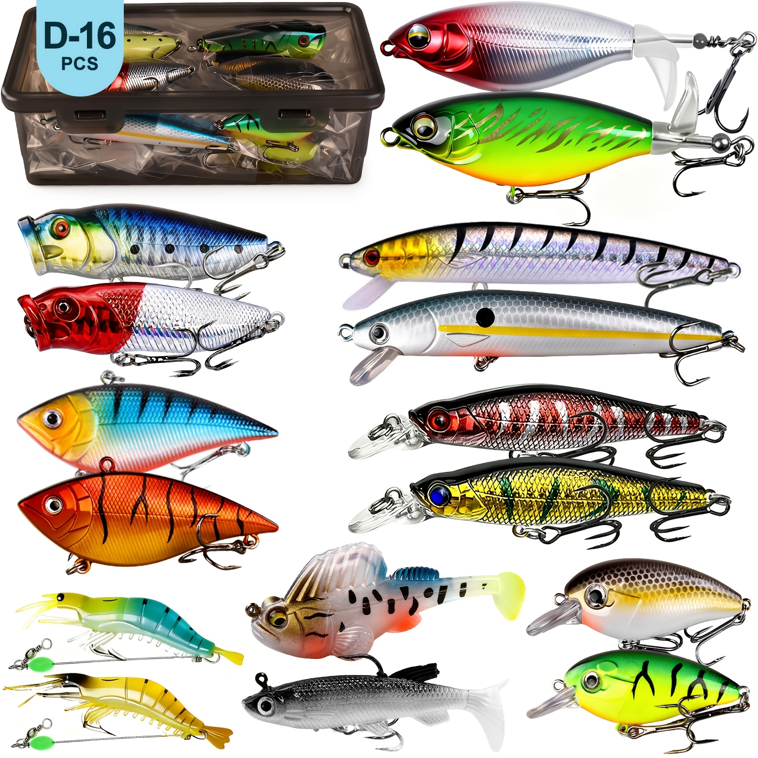 TEMU 16/32pcs Lure Fishing Bait Set With Box, Includes Multi-jointed Fish, , , Poppers, , Pencil Baits, Suitable For Fresh/saltwater, Fishing Gift