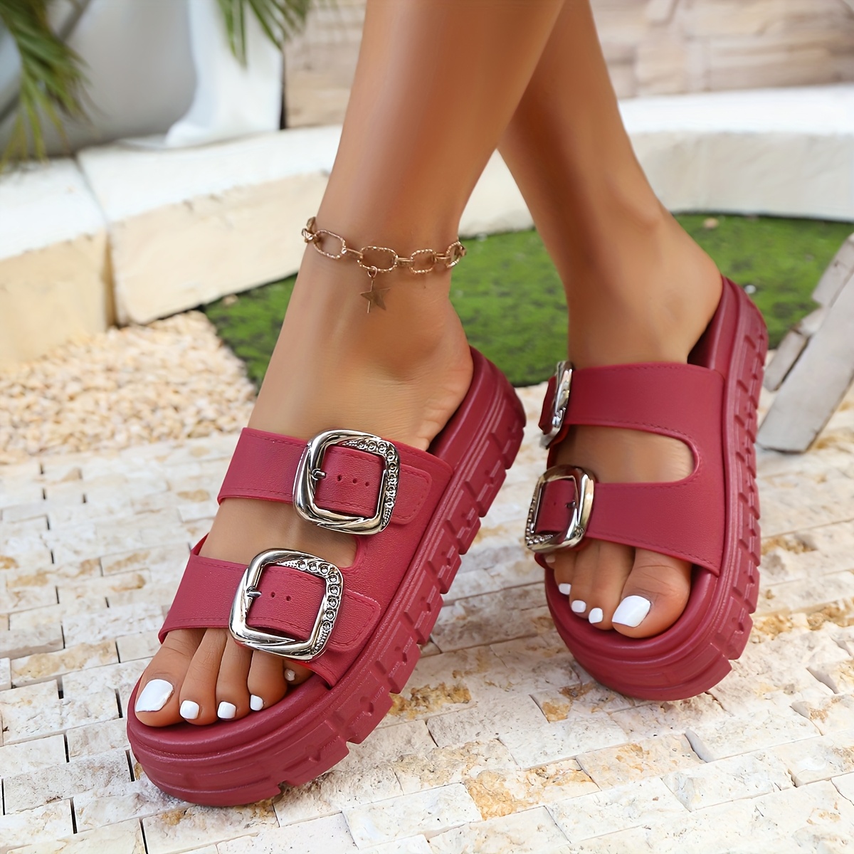 womens fashionable beach vacation summer comfortable trendy double   design indoor outdoor non slip versatile bohemian style slippers Product details 26