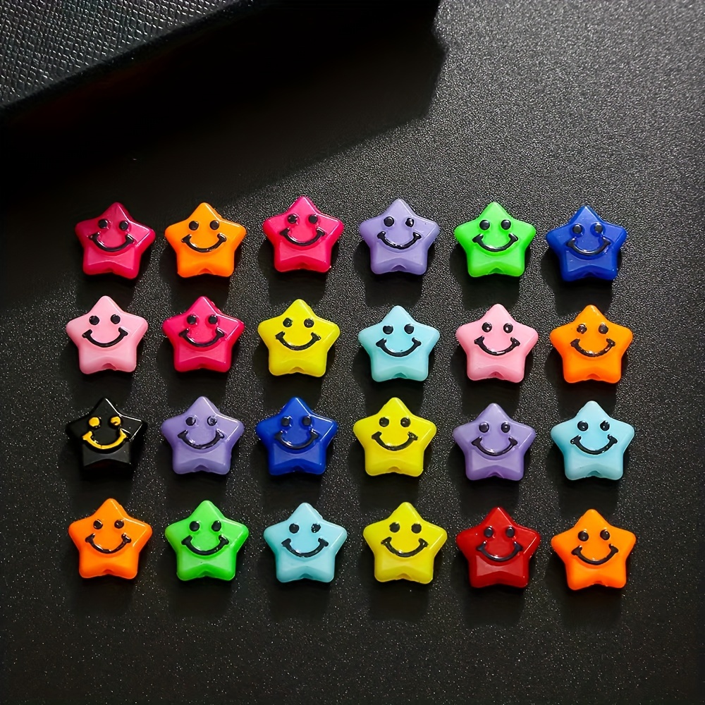 

200pcs Mixed Color Acrylic Face Star Spacer Beads For , Bracelets & Phone Charms - Perfect ' Craft Gift