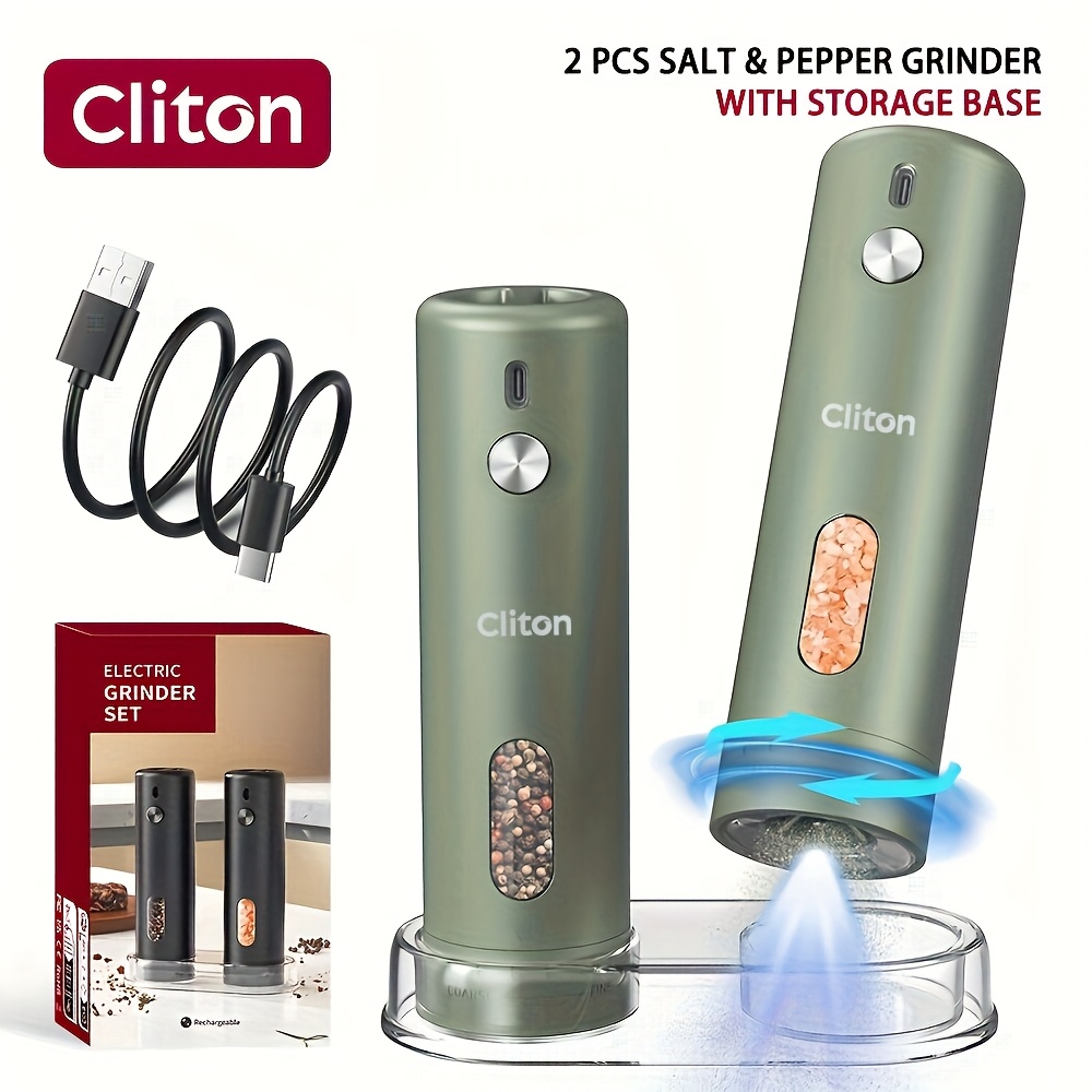 Electric Pepper Grinder Rechargeable, Automatic Salt And Pepper Mills Set With 110ml Container, External Adjustable Coarseness, White Led Light And One-handed Operation For Kitchen, Outdoor, Bbq &