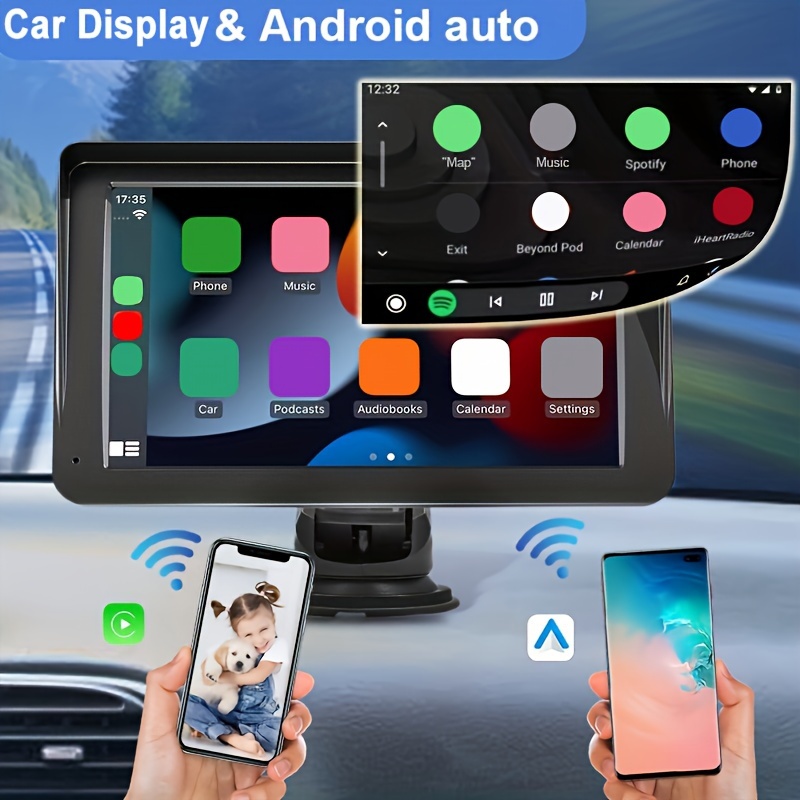 Wireless für Car Play tragbarer Autoschirm, 7-Zoll-HD-Autoradioempfänger,  mit Android Auto GPS/Sprachsteuerung/AUX/TF - Temu Germany