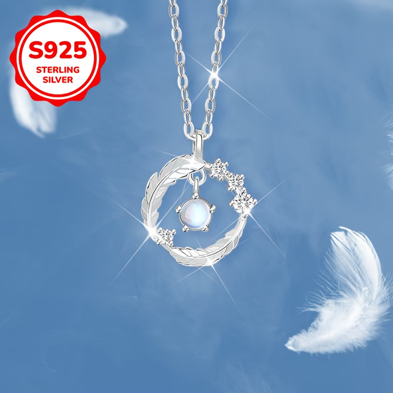 Women's 925 Silver Moonstone Phoenix Tail Leaf Necklace