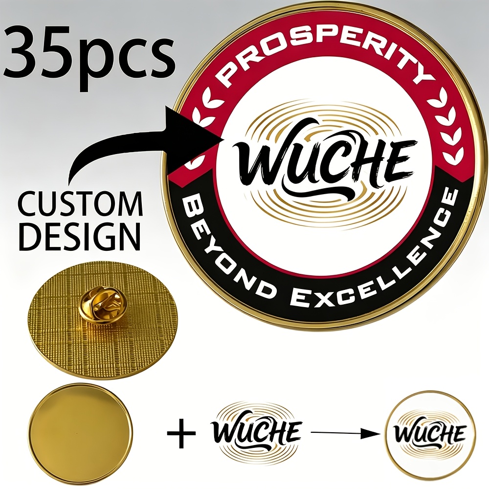 TEMU 35pcs Custom Golden Brooch, Personalized With Text, Photos, Or Images, Unisex Gift, Custom Brooches, Club Brooches, Suitable For And Wedding