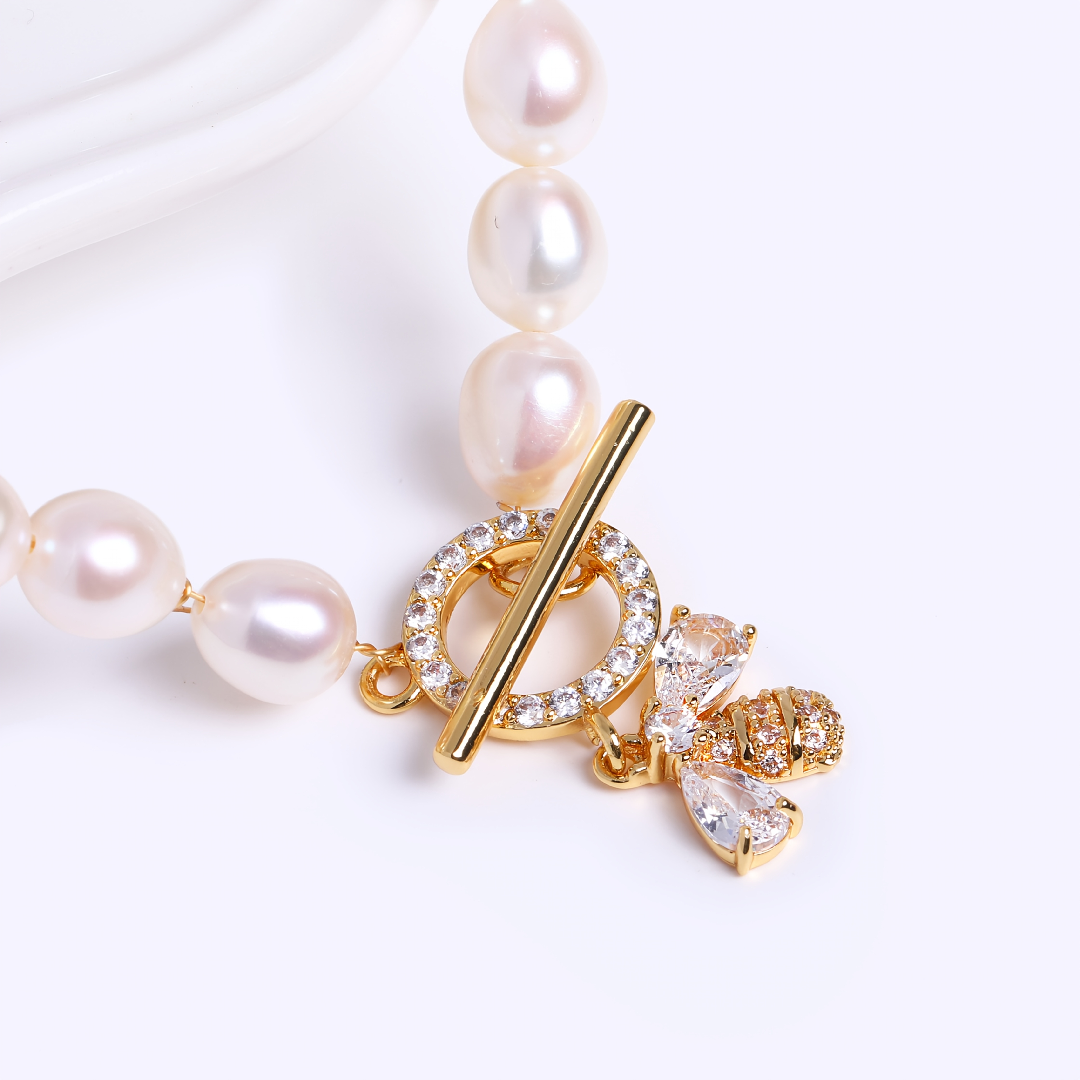 TEMU 1pc Gold Plated Synthetic Cubic Zirconiaia Bee Connection Buckle Handmade Diy Bracelet Necklace Ot Buckle High Quality Jewelry Making Material
