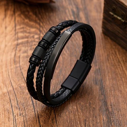 a vintage style multi layer handmade faux leather bracelet a durable fashion accessory for men