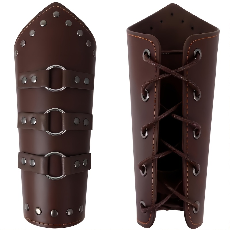 TEMU Renaissance Medieval Knight Warrior Viking Arm Guards, Retro Steampunk Pirate Faux Leather Arm Bracers, Halloween Cosplay Costume Photo Props,