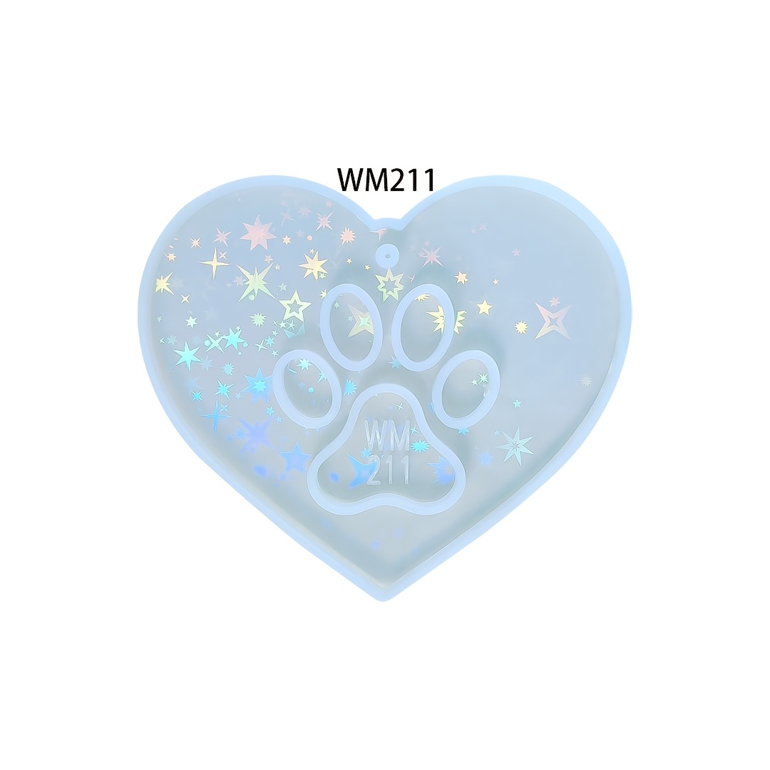 TEMU Stampo in silicone con stampa di e cuore olografico, Stampo per in resina epossidica per ciondolo porta targhetta per animali domestici