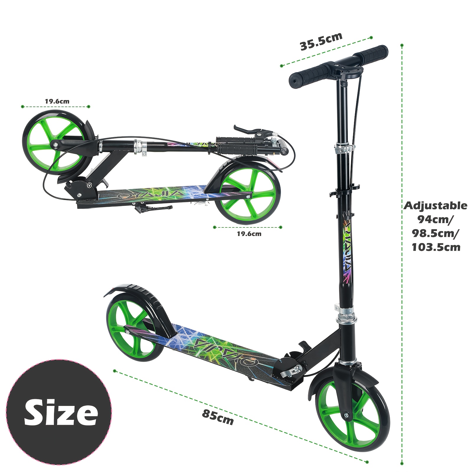 Image of Folding Scooter, Kick Scooter, , Scooter For Adults, With And Adjustable Handlebars, Big Sturdy Pu Wheels Great Gift