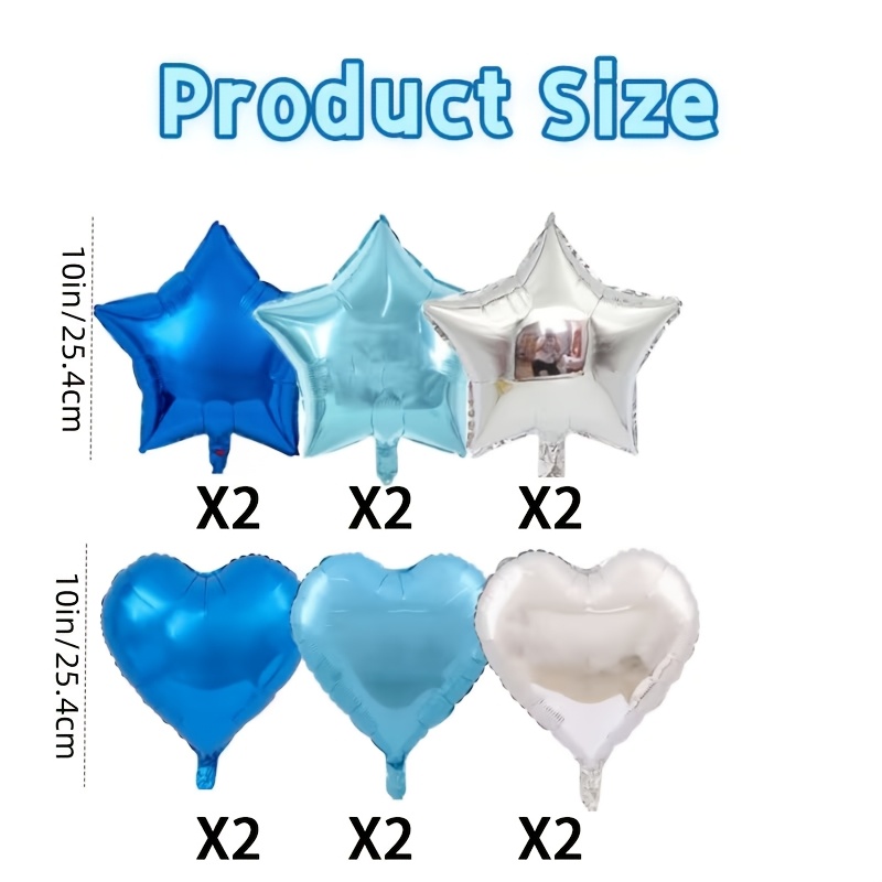 Image of 12pcs Dark Blue, Light Blue, And Balloons Featuring Stars And Hearts. Perfect For Camping Parties, Birthday Parties, Engagements, Anniversaries, Graduation Parties, And Other Occasions.