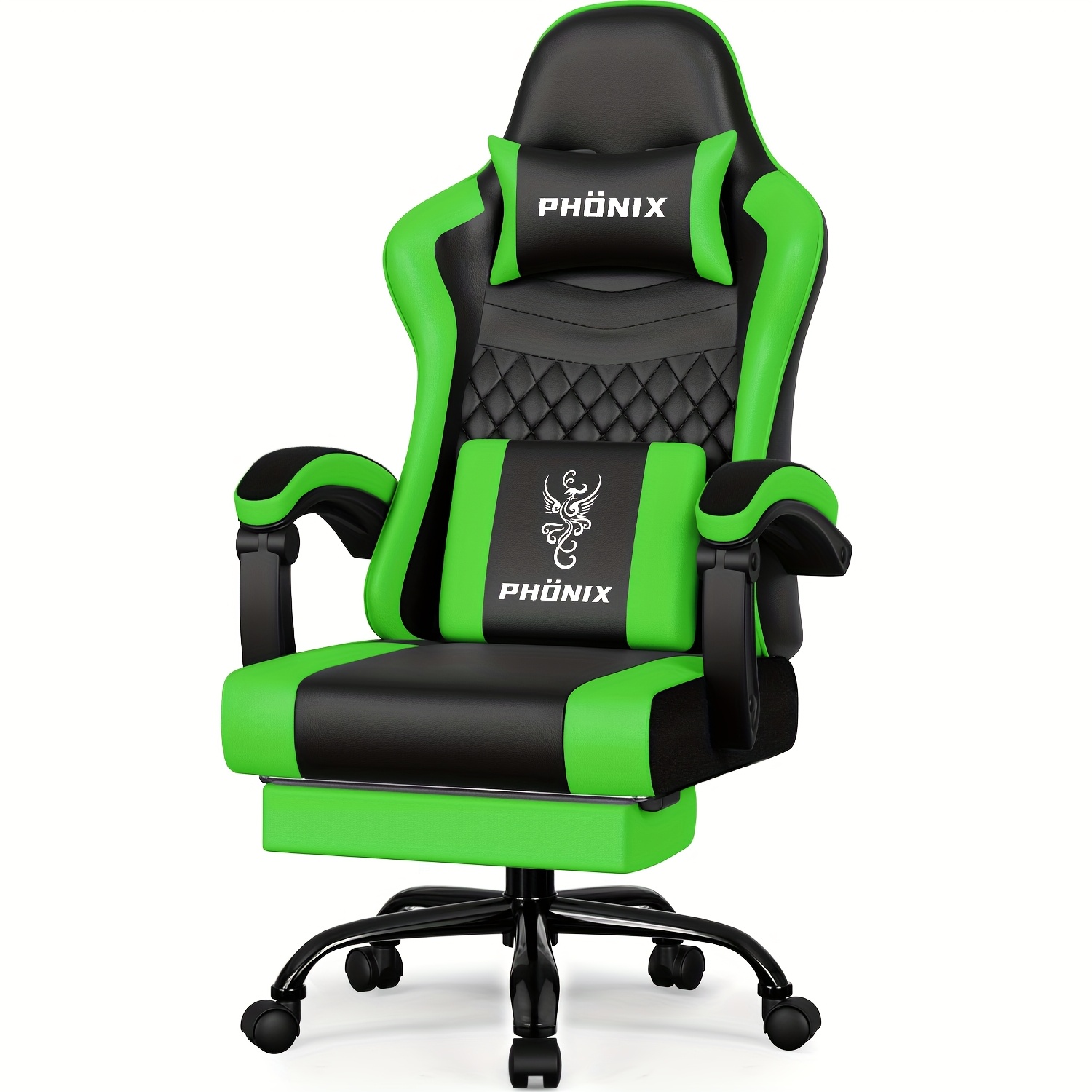 TEMU Gaming Stuhl mit Fußstütze, Ergonomischer Gaming Stuhl, Gaming Sessel mit verstellbarem Lendenkissen, ausgestattet mit einer verstellbaren
