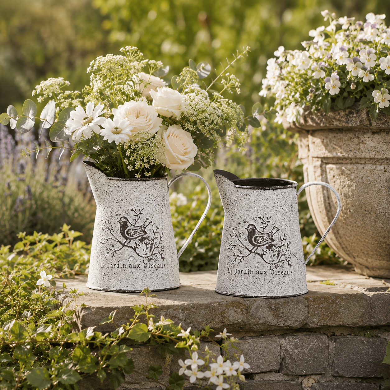 TEMU 2pcs Vintage Bird Iron Watering Can Flower Pot, Artificial Flower Arranger, Country Style Desktop Decoration, Succulent Green Plant Container,