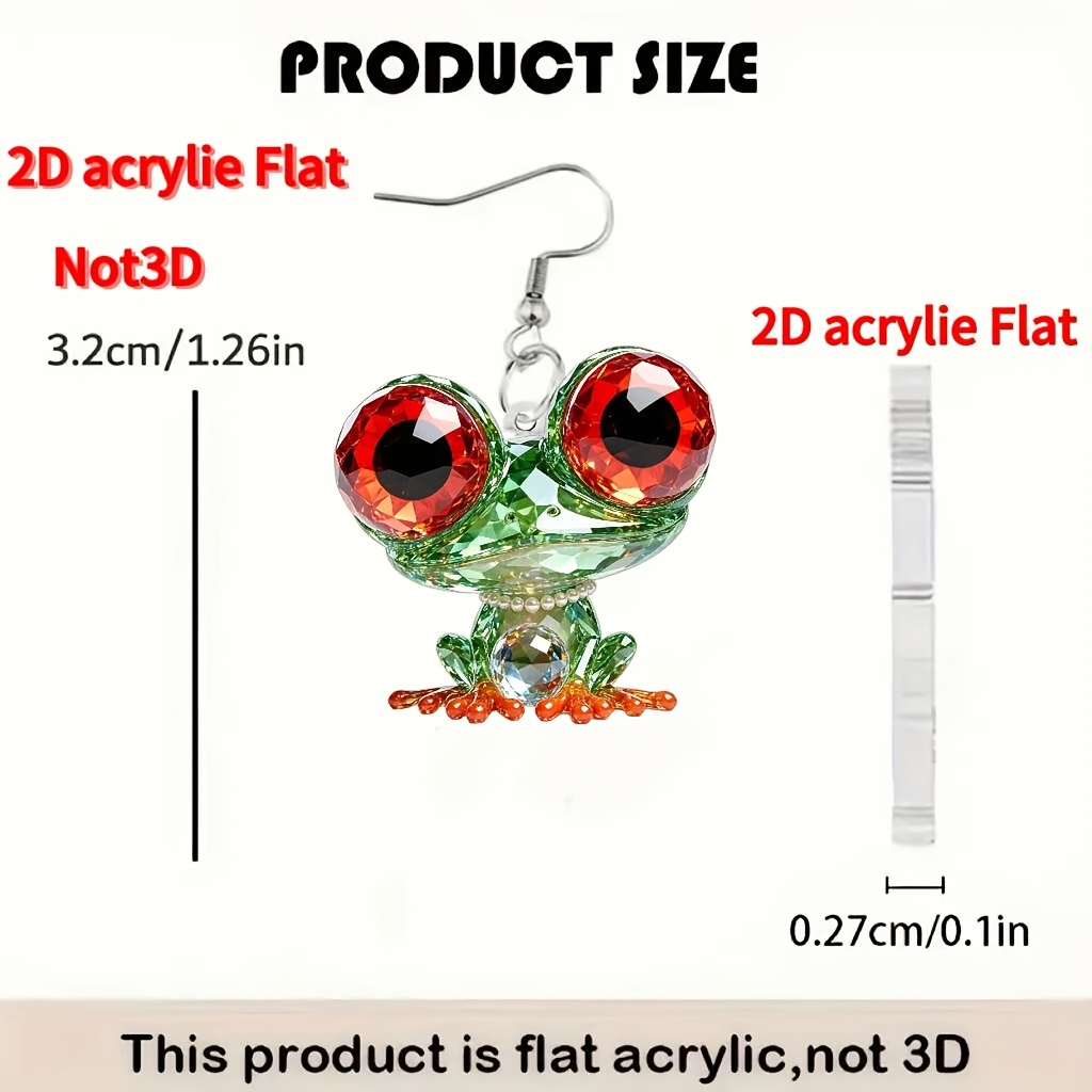 TEMU 2d Flat, 1 Pair Bohemian Frog Earrings Suitable For - Cute 2d Acrylic Frog Pendant Dangle Earrings, Lightweight Frog-themed Accessories For