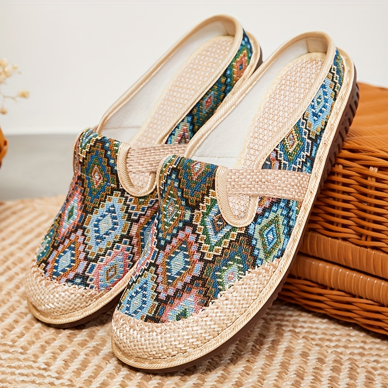 Women's Casual Slip-On Flats, Breathable Fabric Upper with Rubber Sole, All-Season Comfort Shoes with Plain Toe Design, Breathable Flats|Patterned Slipon Loafers|Durable Comfort Shoes