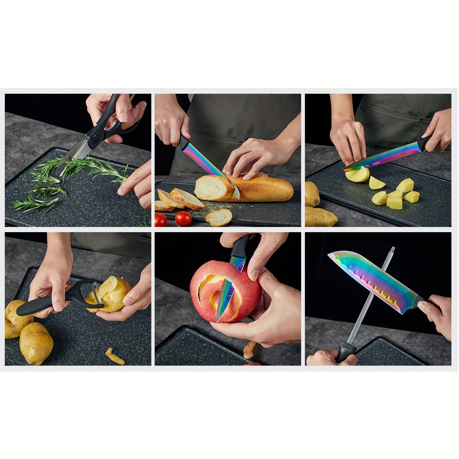 TEMU Knife Set, 16pcs Knife Block Set, Steel Knife Set, Professional Kitchen Knife Set