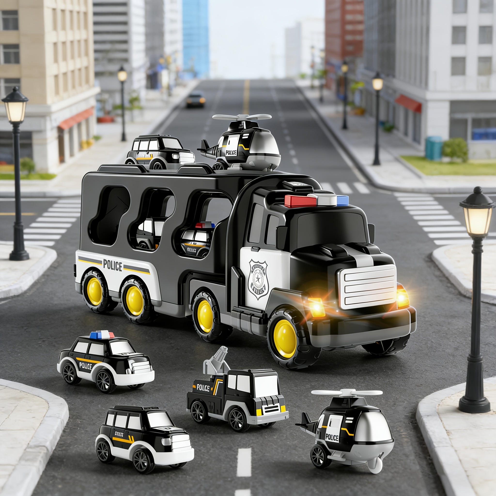 TEMU Ensemble de jeu de camion de police pour enfants - Cadeau d'été lumineux pour garçons, filles et enfants, jouet de véhicule de interactif avec