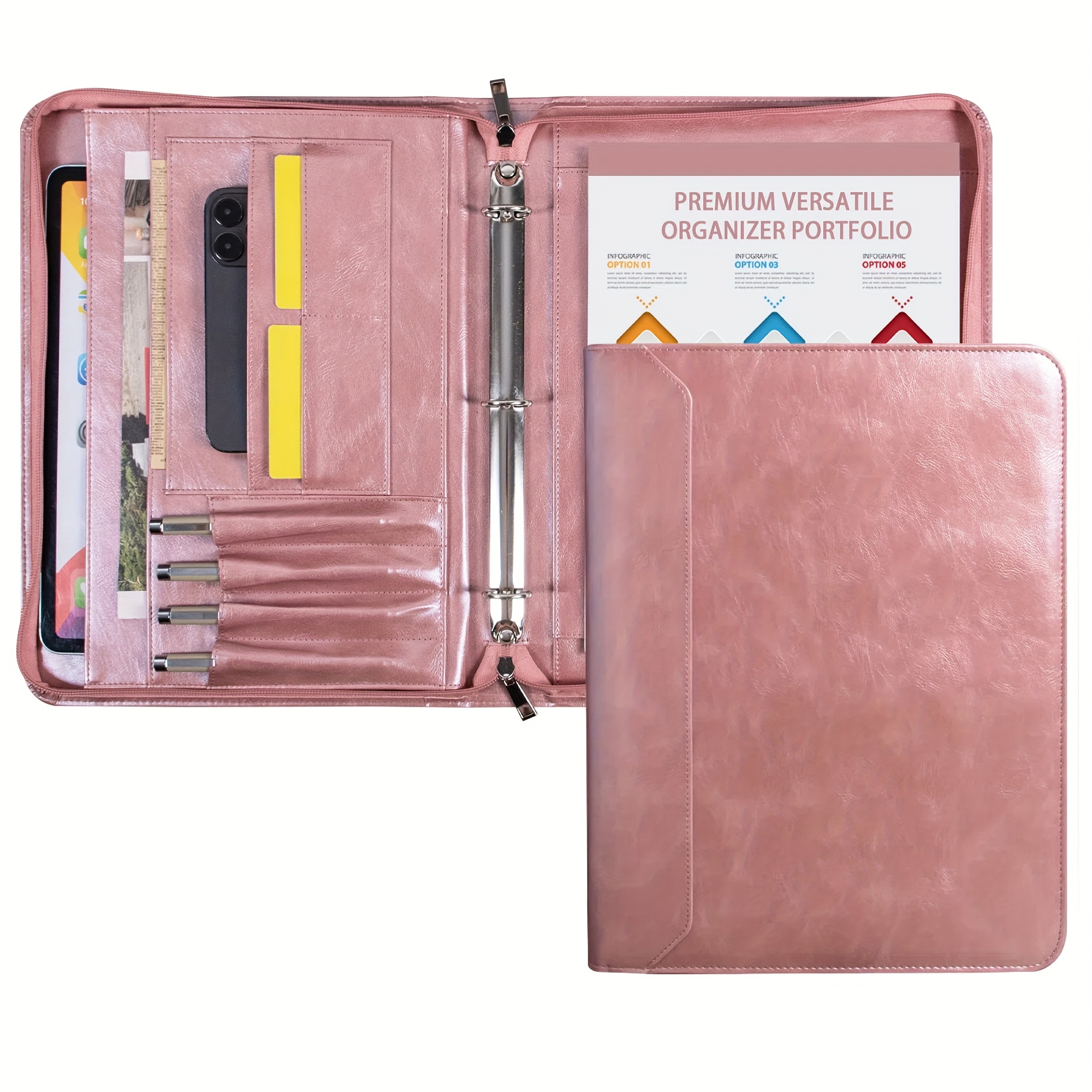 rose golden faux leather organizer 3 ring binder - Temu