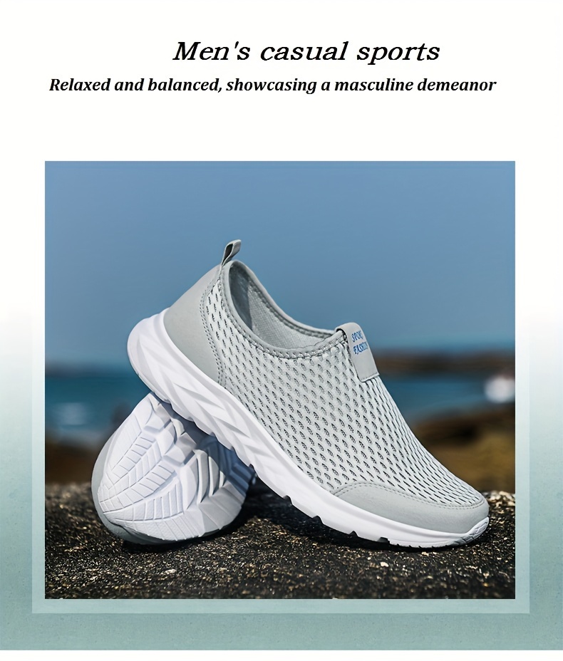 men s slip mesh sneakers athletic shoes comfy breathable details 0