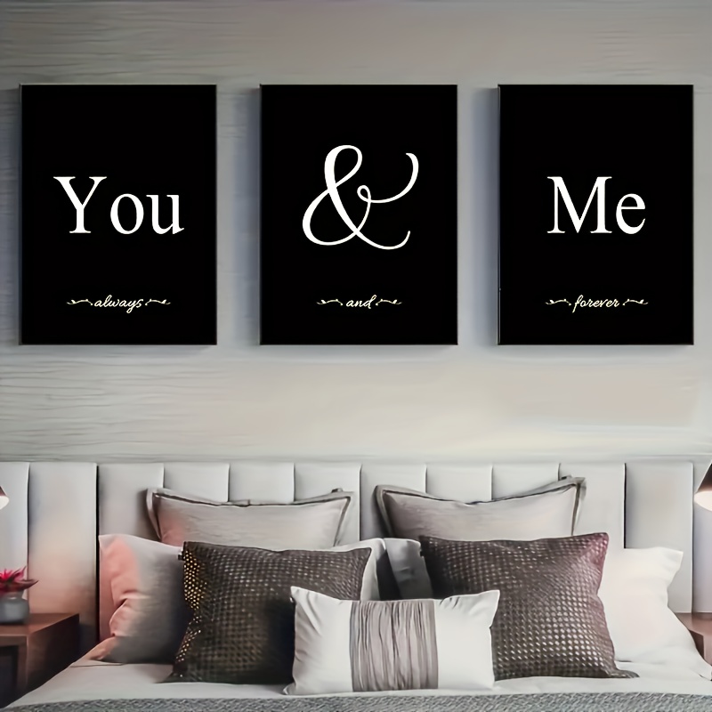 

3pcs/set You & Me Canvas Art Set - Modern Black White Word Prints - Heartfelt Wall Decor For Bedroom, Living Room, Corridor - Perfect Fall Gift, No Framed