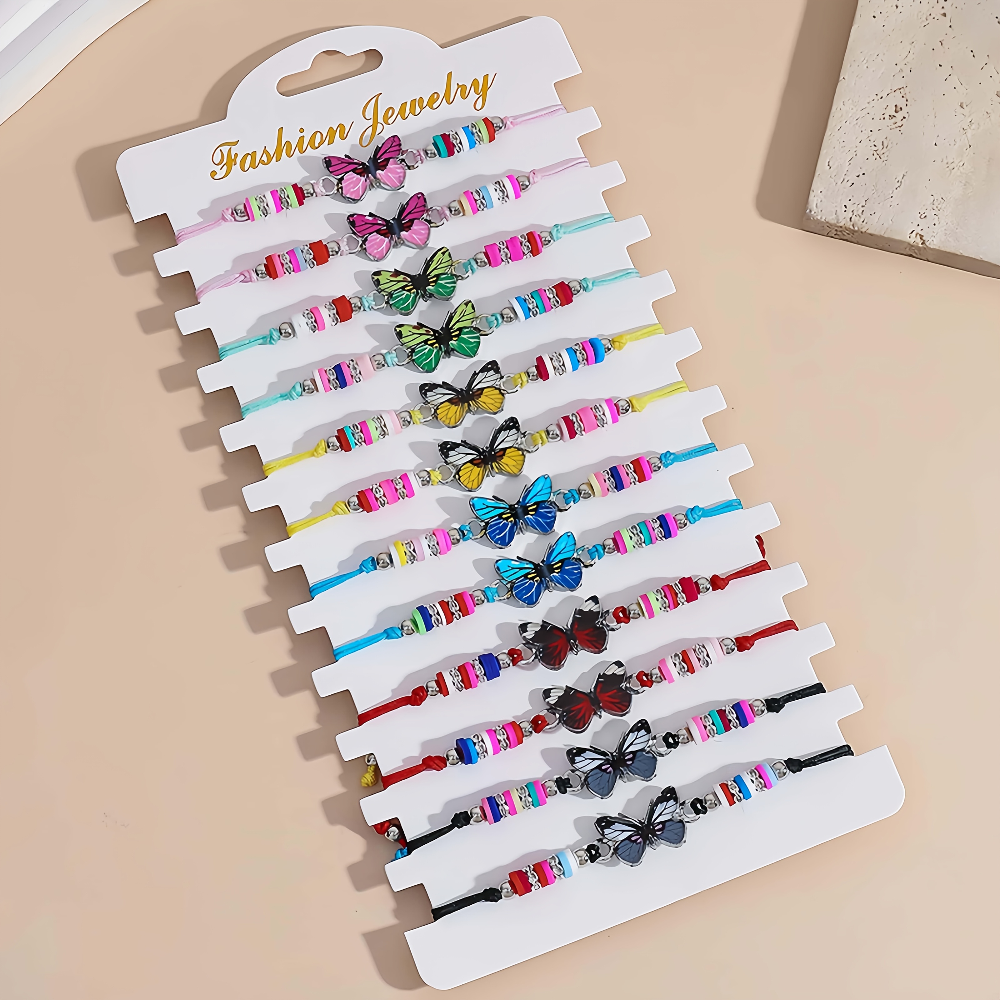 A Set Of 12 Women's Stylish Bracelets Featuring Bohemian-style Colorful Drip Oil Butterflies, Handcrafted And Adjustable, Perfect For Daily Casual Wear, Vacations, And As Holiday Gifts