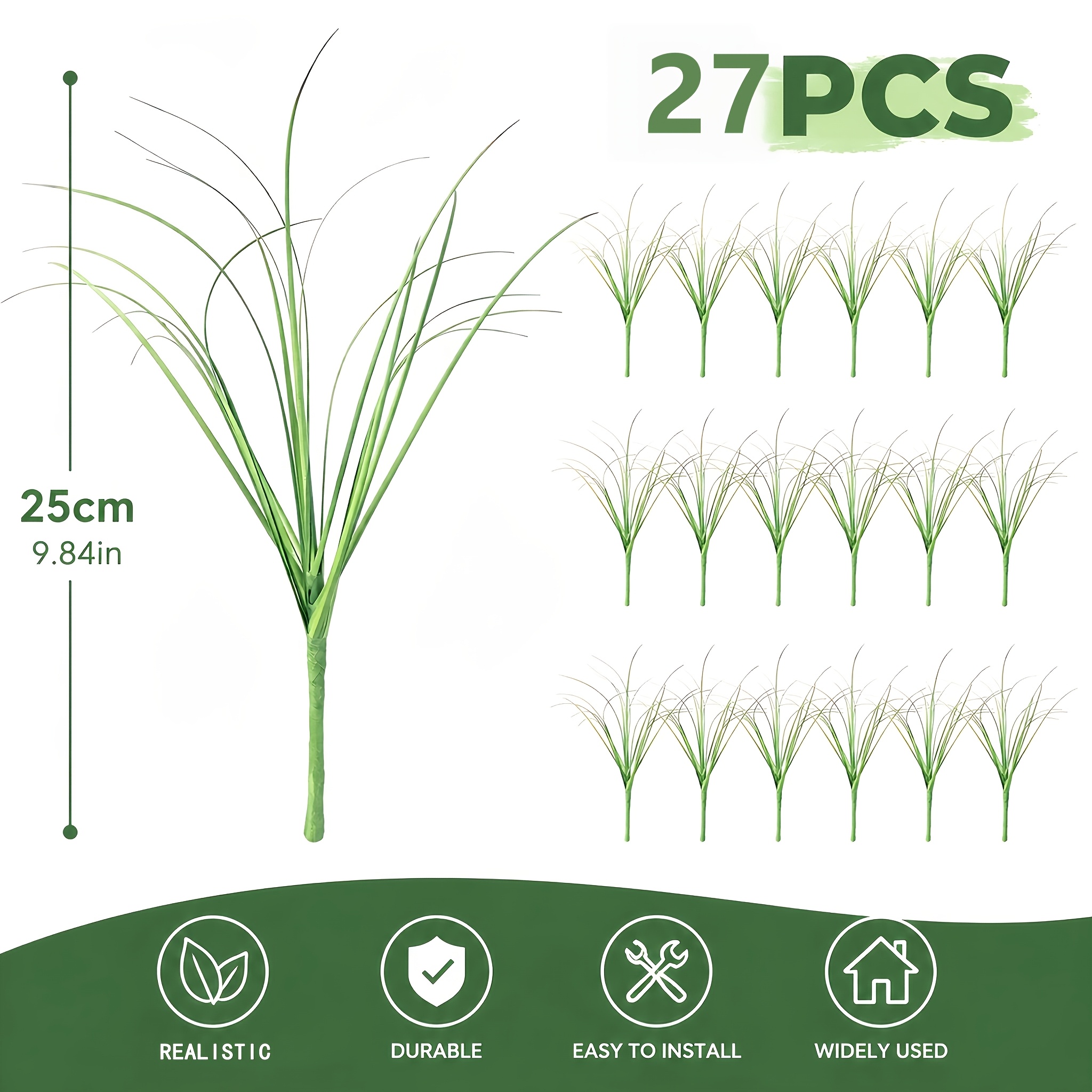 27pcs Green Grass Reeds - Realistic Plastic Reeds For Indoor Outdoor, Weddings, Christmas, Halloween, Mother's Day (no Container), Seasonal Home Decor, Garden Decor