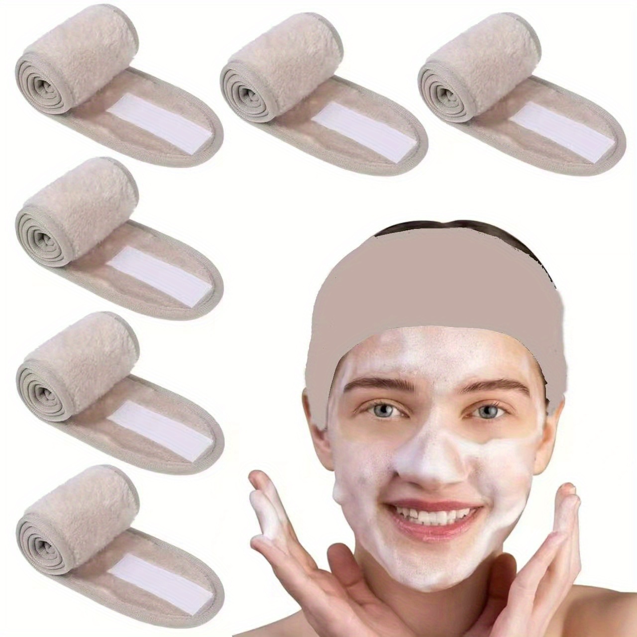 6pcs spa facial headbands for women adjustable face wash headband flannel skincare headband make up wrap head for washing face shower yoga