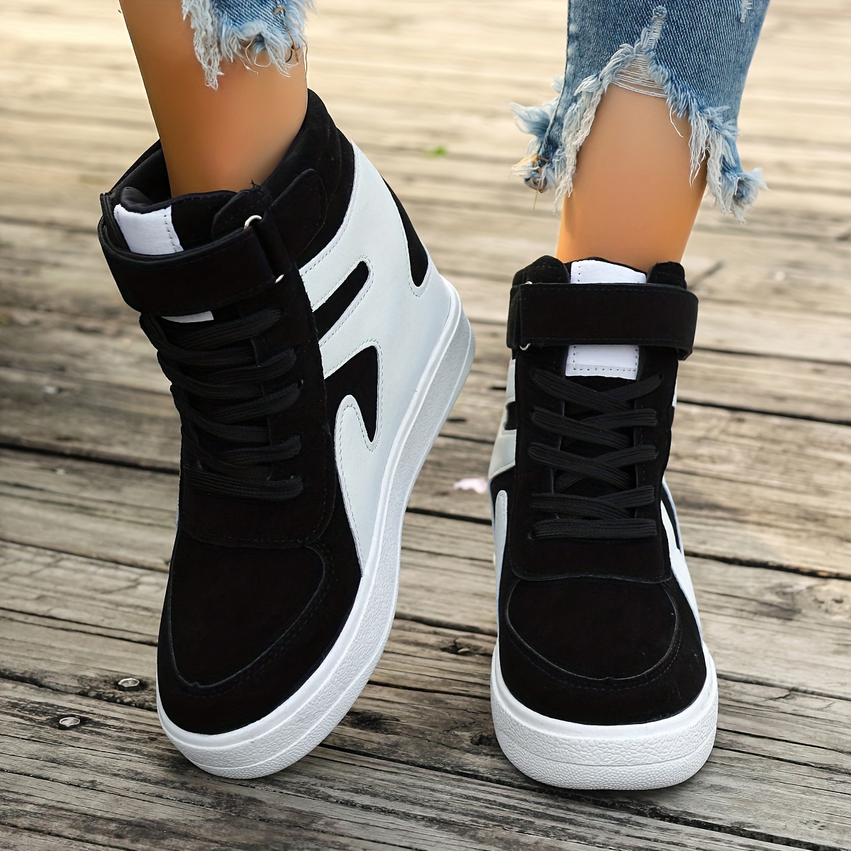 White and black Women's Wedge Heel Sneakers sold by 100 Spartans