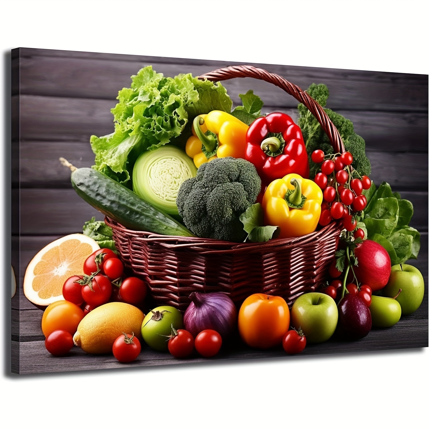 

1pc, Vegetables Kitchen Canvas Wall Art Picture Print Basket's Fresh Fruit Poster Frame Vintage Food Picture Canvas Print Artwork Painting For Home Restaurant Decoration Frameless 16x24inch (40x60cm)