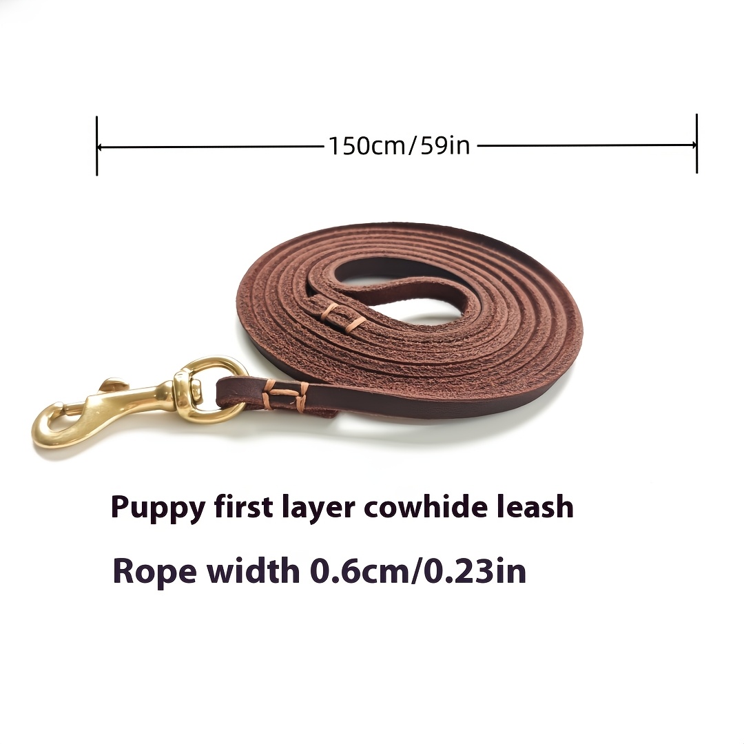 Vintage Lightweight Cowhide Puppy Leash with Brass Hook