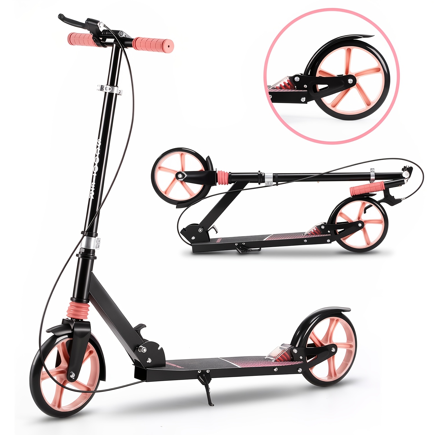 Image of Folding Scooter, , Featuring 4-position Height Adjustment, Large Wheels, A Shock-absorbing Suspension System, Easy To Carry, With A Weight Capacity Of Up To 100kg, In Blue Or Pink.