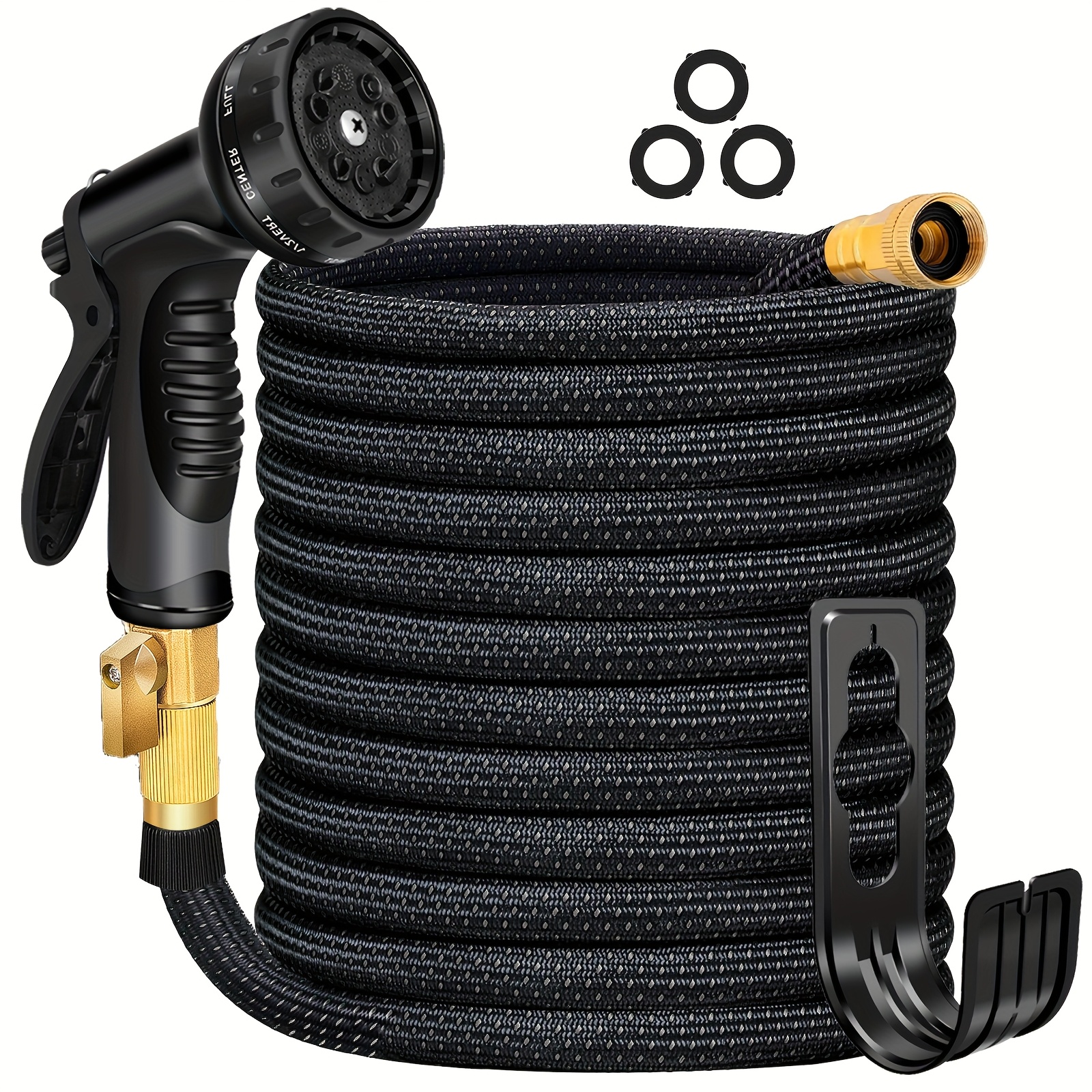 100ft heavy duty garden hose with 10 spray nozzles flexible lightweight non expandable water hose for yard lawn car wash outdoor use black car washing hose yard watering sleek hose design durable  