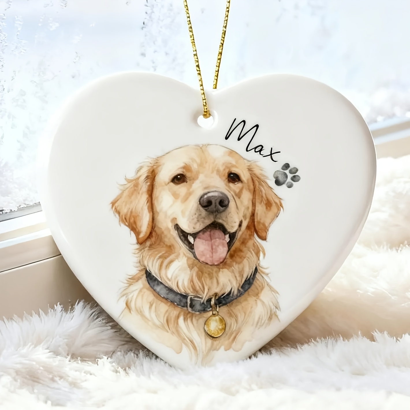TEMU Personalized Watercolor Photo Pet Ornament, Custom Pet Portrait Ornament, Custom Memorial Dog Ornament, Dog Lover Gift, Cat Lover Gift