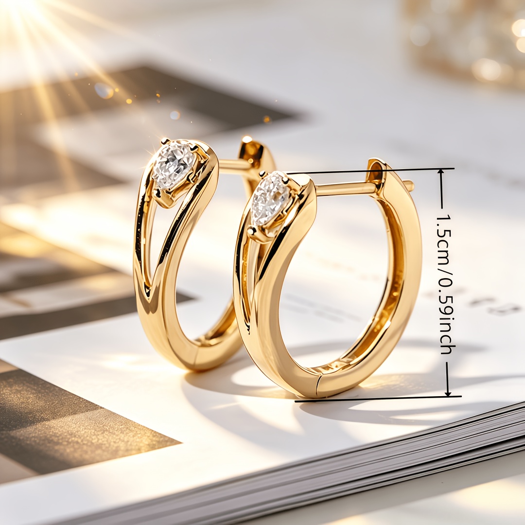 TEMU A Pair Of Light Luxury Teardrop-shaped Copper Ear Cuffs With Synthetic Zirconia Inlay, Designed For Women's Fashionable Daily Wear