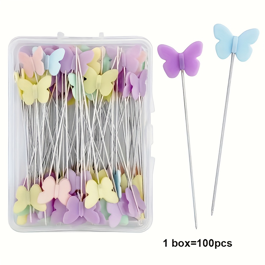 E-shop 100 Stück bunte, blumenförmige Kopfnadeln - Mehrzweck-Näh- und Stickpositionierungsnahten mit durchsichtiger Aufbewahrungsbox, ideal für
