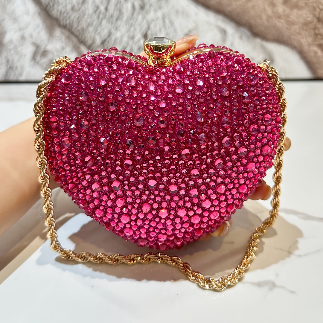 TEMU 1pc Women's Fashionable Shiny Heart Shaped Rhinestone Handbag Handbag Evening Dress Women's Party Handbag Wallet, Suitable For Formal Occasions