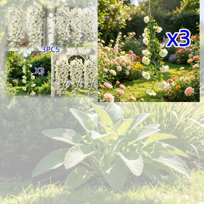 3pcs Artificial Hanging And Eucalyptus Flowers - Uv Resistant, Rainproof, With Green Leaves, Indoor/outdoor Decor, Suitable For Weddings, , Courtyards, Garden Decoration, Yard Decor, Realistic Plastic