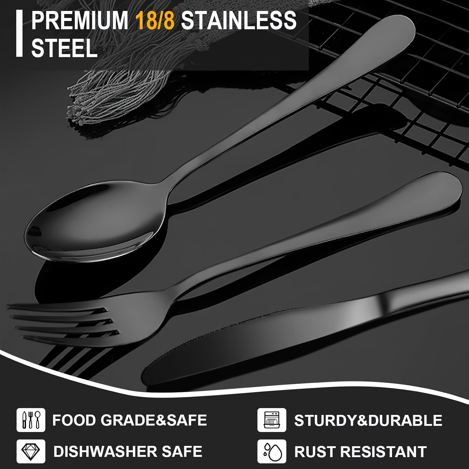 personalized stainless steel tableware set customized engraved names reusable tableware sets for   birthdays black and   silverware set suitable for home offices schools camping Product details 8