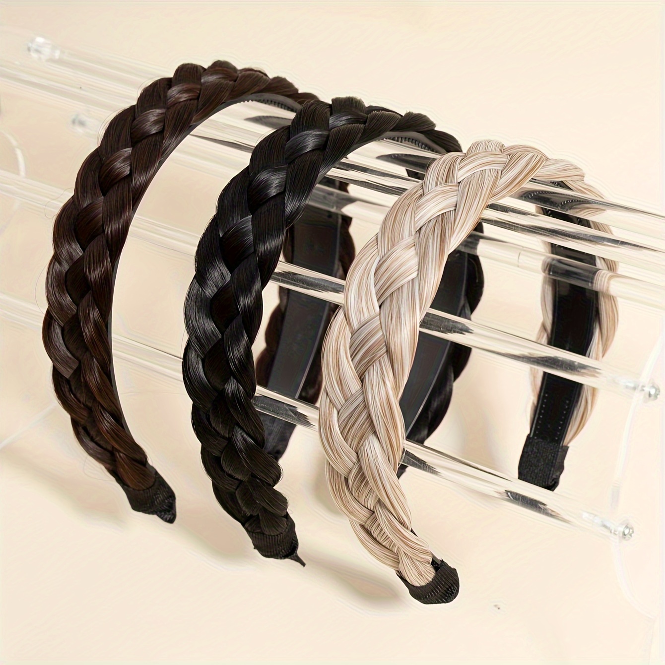 

Elegant Handmade Braided Headband For Women - Chic Fishbone Design With Non-slip Grip, Perfect For Autumn & Winter