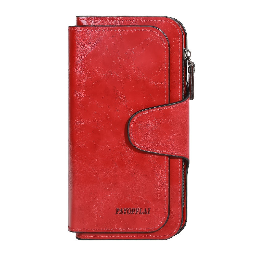 Image of Women's Large Capacity Handbag Luxury Waxed Wallet Multi-card Storage Box Credit Card Holder Wallet With Zipper Pocket Id Window