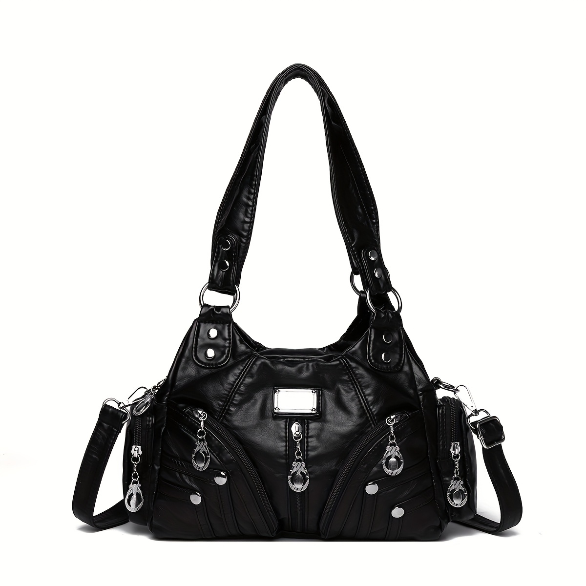 Image of Fashionable And Simple Multi-pocket Rivet Street-style Vintage Elegant Trendy Versatile Underarm, Crossbody, And Single-shoulder Bag For Shopping And Vacations