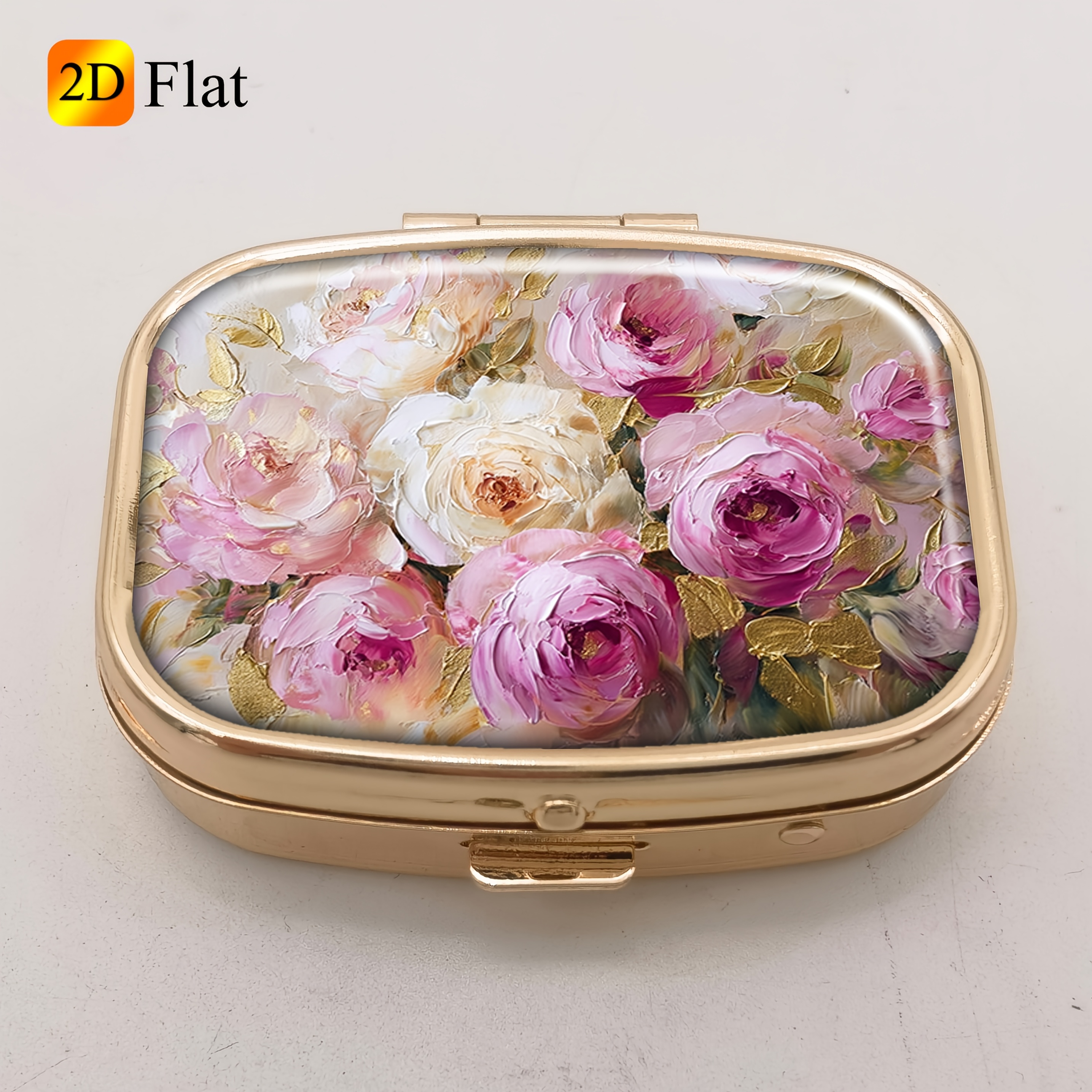 TEMU 2d Flat Textured Peonies With Travel Storage Case Portable Organizer For Medication,vitamins,earrings, Beads & Daily Essentials