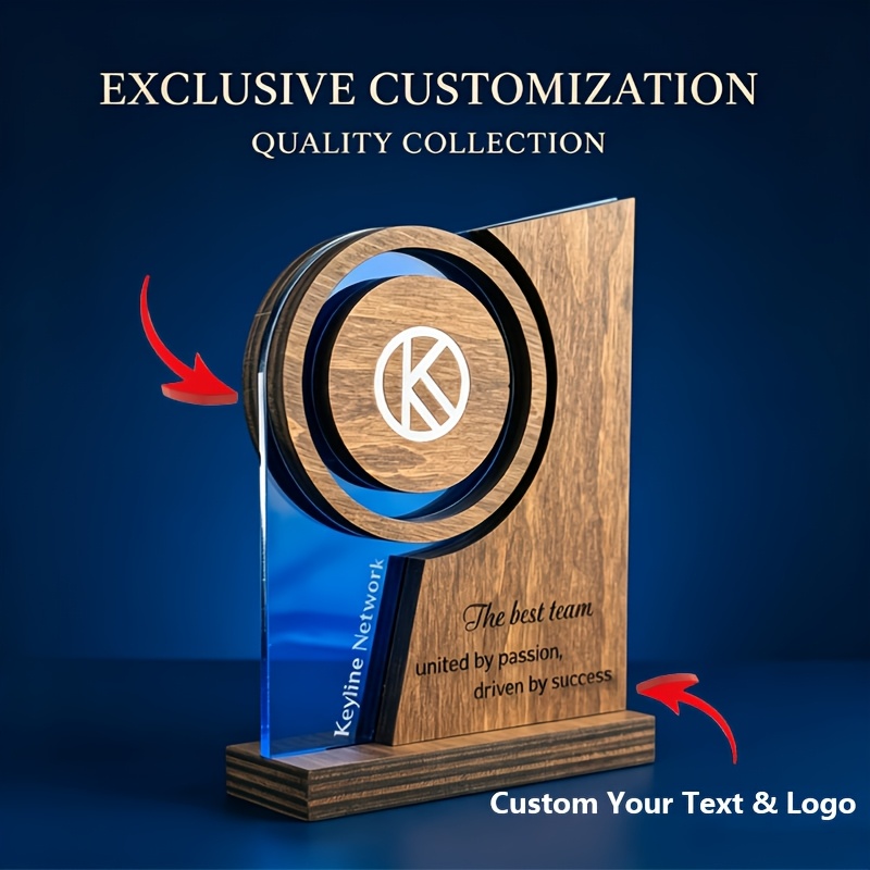 TEMU [2d Flat] Custom Logo And Text Wooden And Acrylic Medal Personalized Team Recognition Desk Decoration Suitable For Events Awards Custom Gifts,