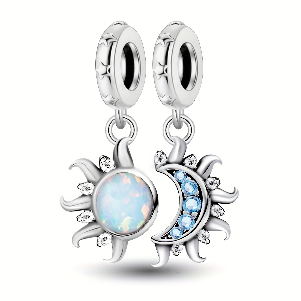 2pcs/set Silver-plated Sun And Moon Charm Pendant Fit Original Bracelet And Bangle, Making Birthday Gift For Women