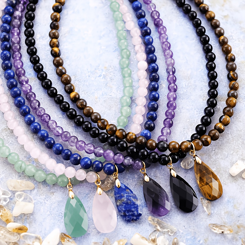 LINEARGEMS Tiger's Eye & Green Aventurine Teardrop Pendant Necklace